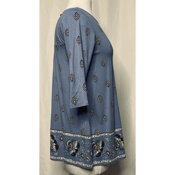 J. Jill Wearever Floral Vine Border Print Tunic Top Petite XS Williamsburg Blue - Picture 3 of 5